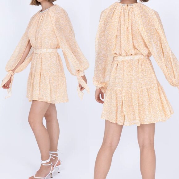 NWT Sabina Musayev Harriet Dress Yellow Print Size XS Silk‎ Blend Mini Shift NEW - Picture 2 of 16